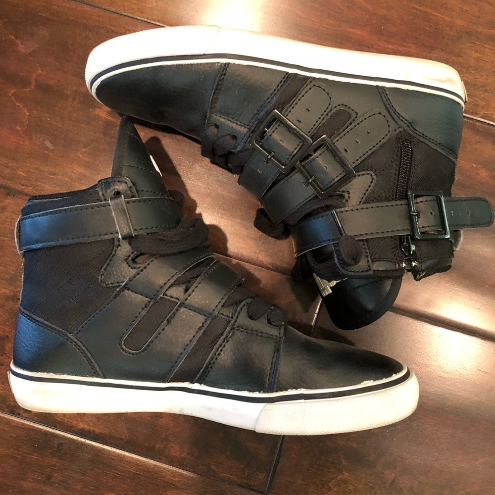 Radii Black Leather Fill Sneakers w/ Buckle Detail